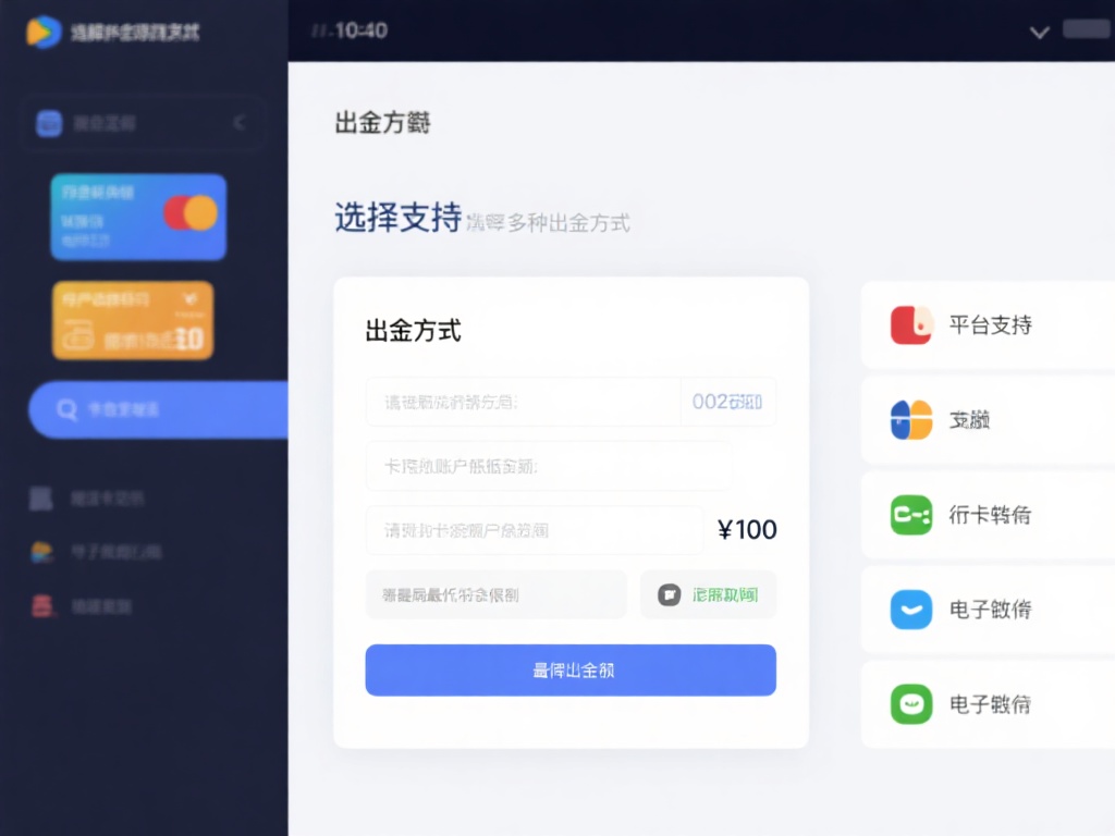 选择出金方式并填写金额
平台支持多种出金方式，如